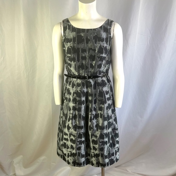 MICHAEL KORS BLACK GREY METALLIC MIDI DRESS BELTED EVENING DRESS A-LINE DRESS  2 - Picture 3 of 17